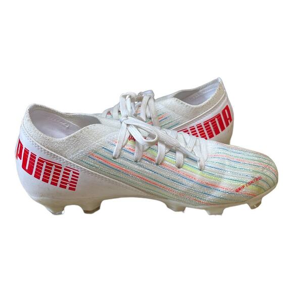 Puma Ultra White Mini Stripe Knit Softball Cleats Sneakers Girls Size 3.5C - Picture 1 of 11